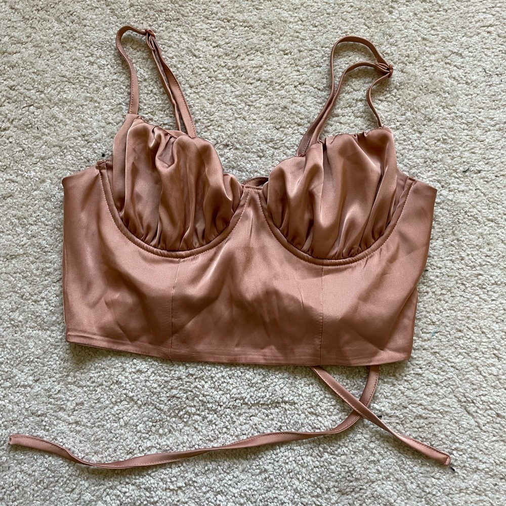Satin Cropped Cami with Lace tie Back